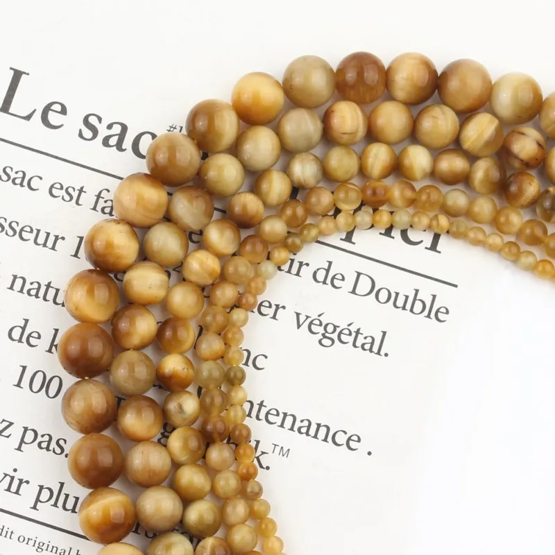 

wholesale Natural Round Stone Beads Yellow Tiger Eye Round Loose Beads For Jewelry Making Accessories15inch Pick Size6/8/10/12mm