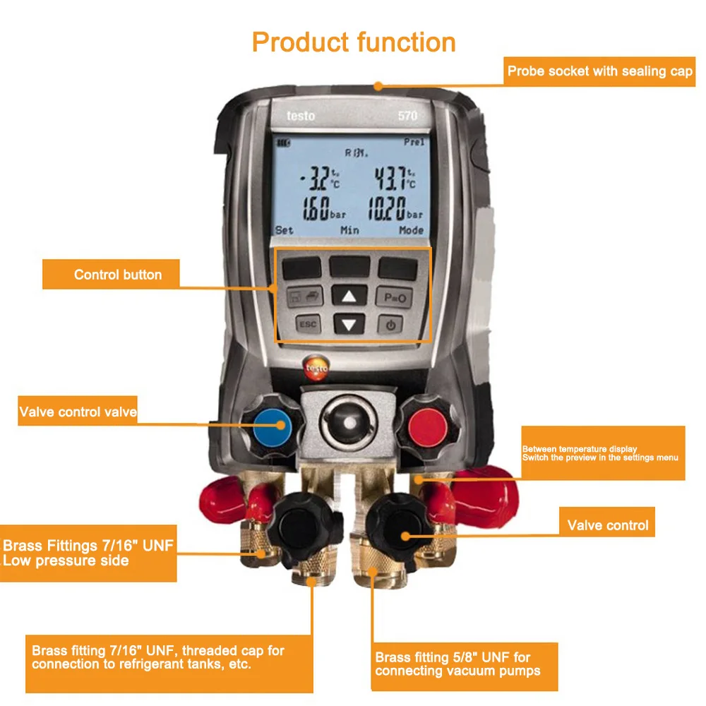 Testo 570 кондиционер манометр набор есть функция записи данных Манометр Цифровой