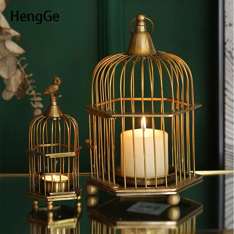 Неоклассические латунные подсвечники креативный Стайлинг в виде птичьей клетки