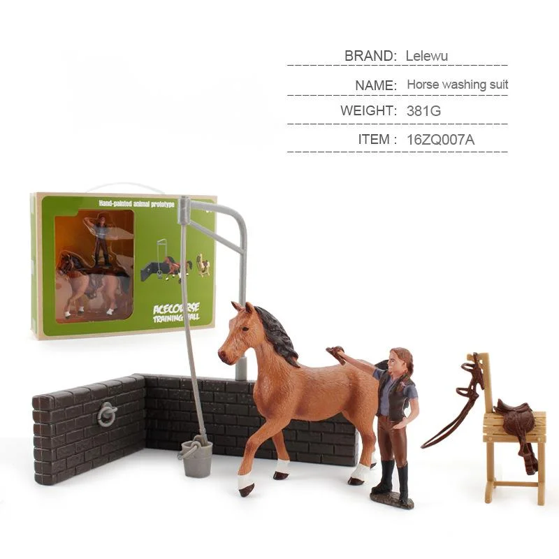 

Simulation Animal Farm Scene Horse Washing Suit Model Toy Brushing Worker Action Figures Home Decoration For Kid Educational Toy