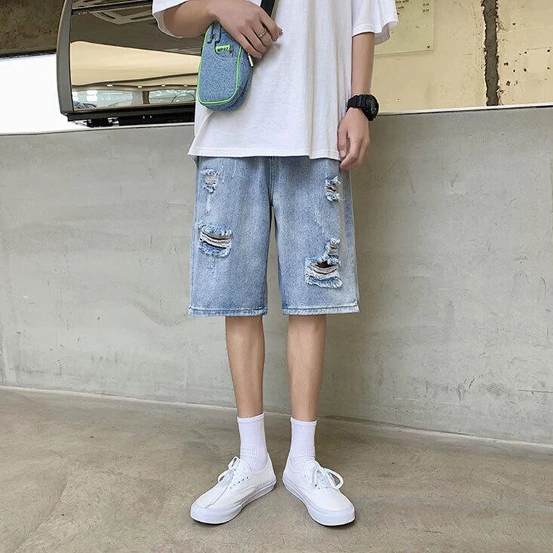 

Летние модные брендовые свободные прямые джинсовые шорты Мужская Корейская версия Молодежные трендовые повседневные брюки