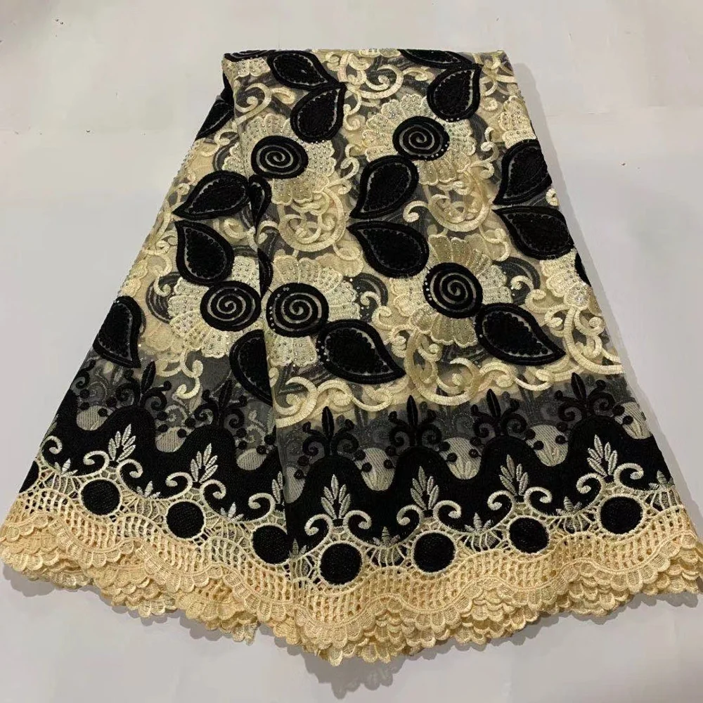 Черный с белым африканский тюль молочный шелк кружевная ткань новейшее высокое