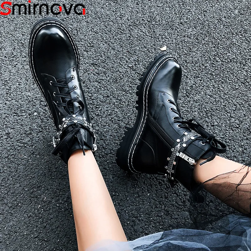 Smirnova/Большие размеры 34-42; модные ботинки из натуральной кожи; женские ботильоны для женщин на молнии с кристаллами; классические мотоботы;