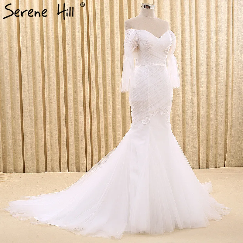 Длинное свадебное платье Русалочки белое с аппликацией из фатина сексуальное