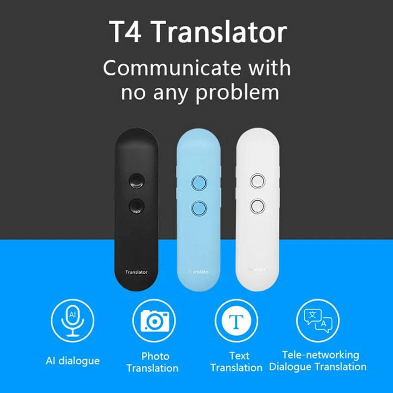 Портативный интеллектуальный переводчик голоса T4 40 видов с Bluetooth карманный