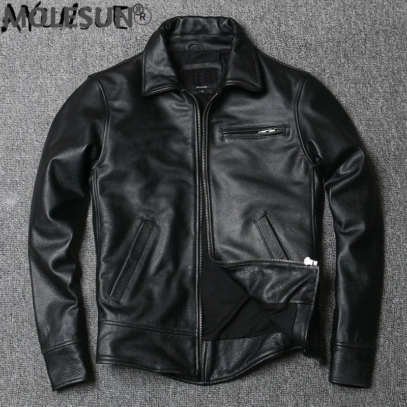 

AKOOSUN Genuine Leather Jacket Men 100% Real Cow Leather Coat Spring Autumn Plus Size Mens Leather Jackets Cowhide 2021 KJ4702