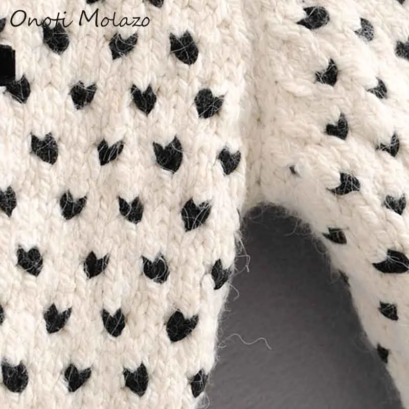 Onoti Molazo Knitted Pullovers Sweater Women Casual Winter Heart Pattern Bow Ladies Sweaters Femme 2019 New Fashion | Женская одежда