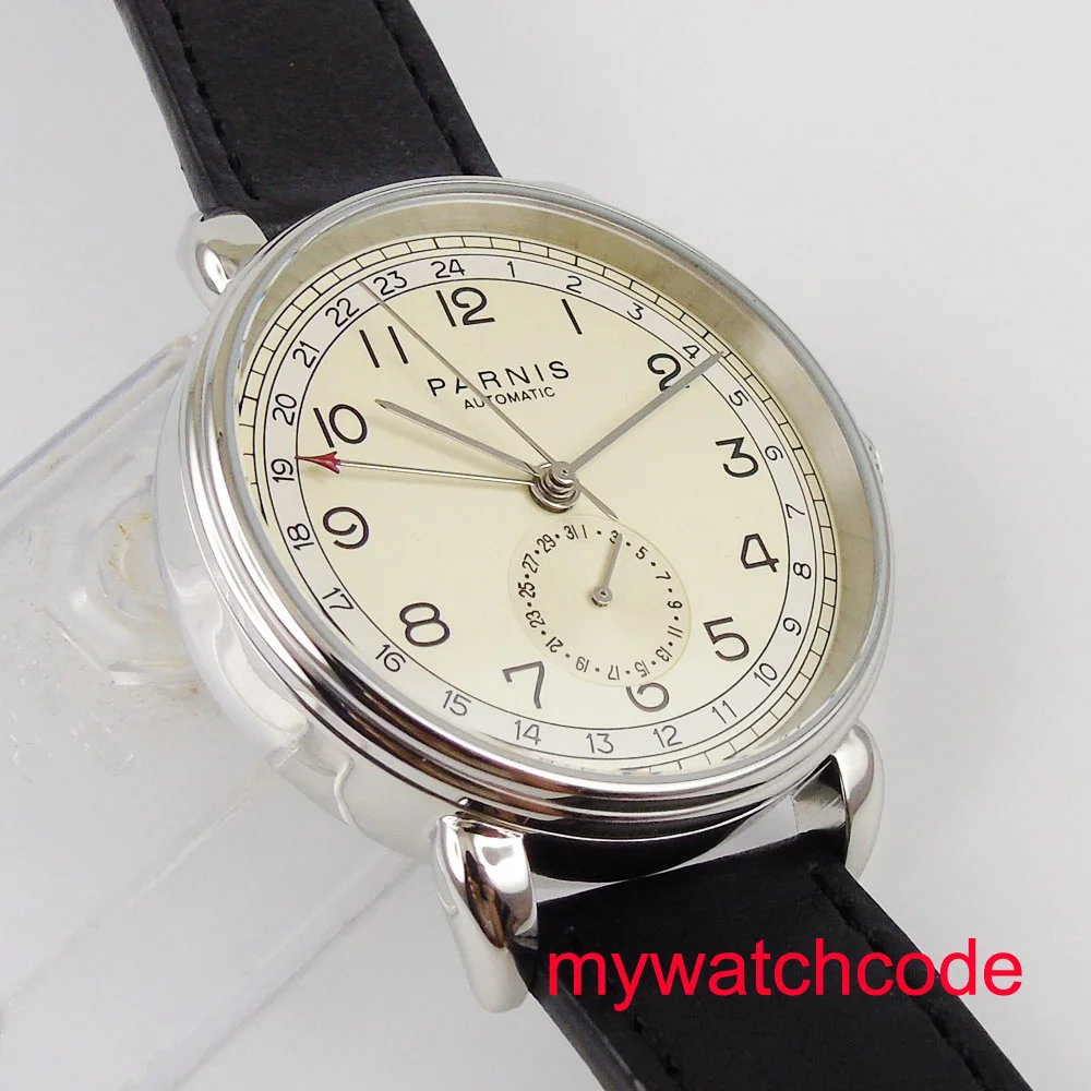 42 мм Parnis светильник с желтым циферблатом из нержавеющей стали чехол 24-часовой GMT