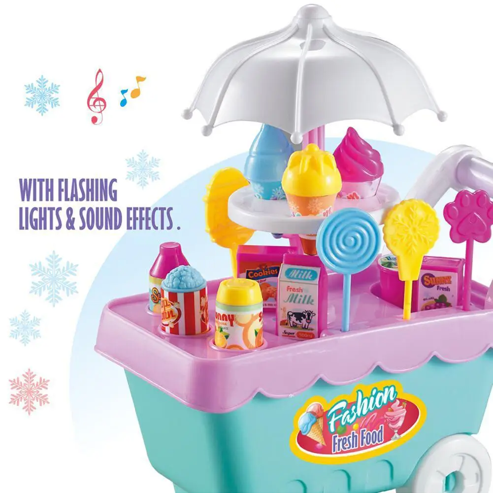 Мини набор тележек для мороженого и конфет светильник музыкальная игра детская