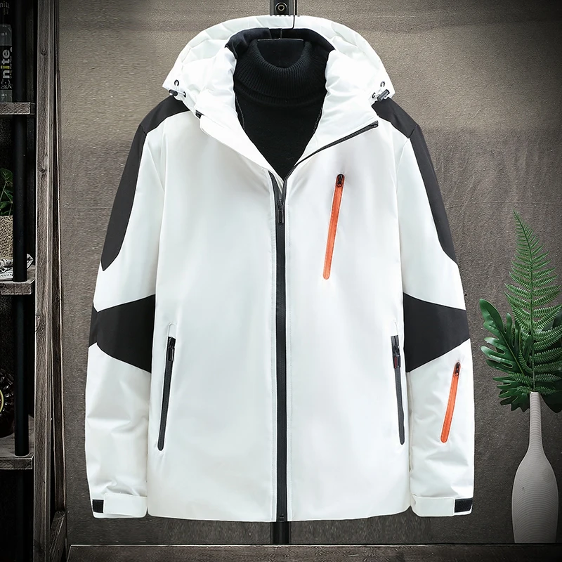 Men's White Duck Down Jacket Warm Hooded Thick Puffer Jacket Coat Male Casual High Quality Overcoat Thermal Parka Men