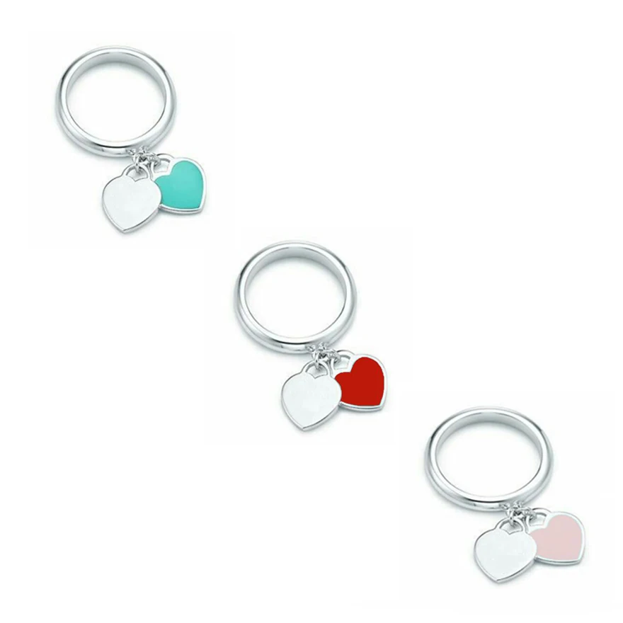 925 Серебро Двойное сердце кулон кольцо в европейском и американском стиле