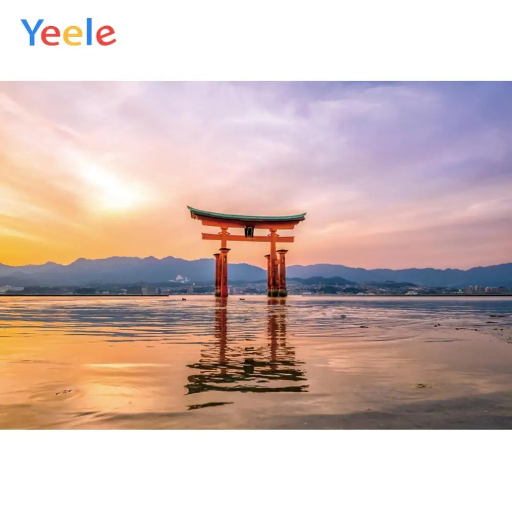 Yeele пейзаж портрет красный Torii морской Заход Солнца в городе фотографии фоны