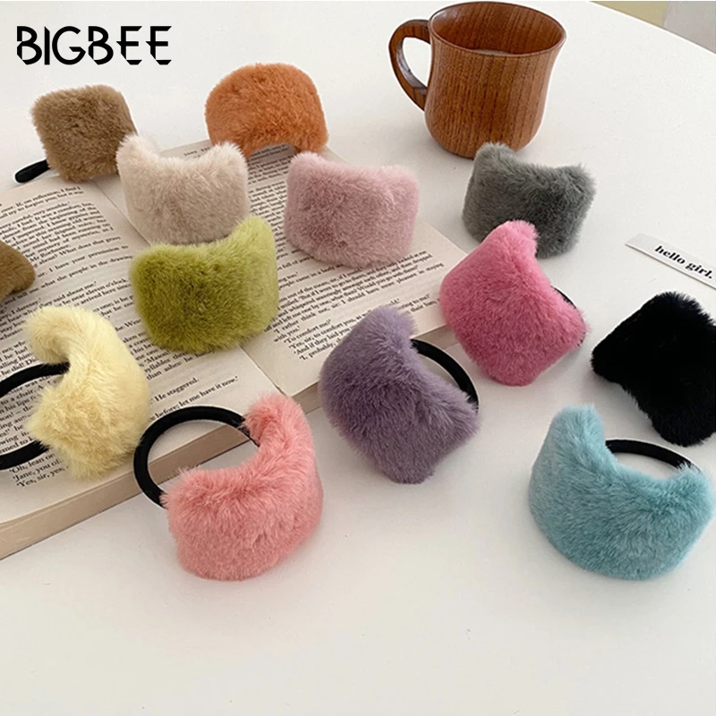 

Fine Cute Solid Color Rabbit fur hair ring rope for Women Hair Accessories INS Sweet Plush hair rope elastic Girls Children Gift