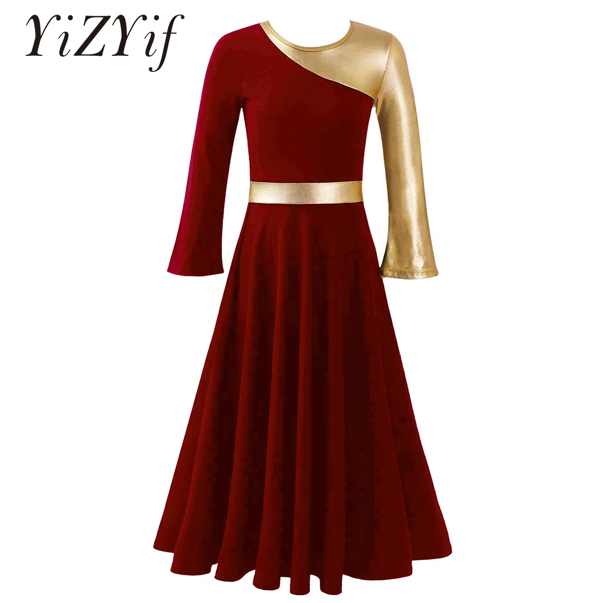 

Детское лирическое танцевальное платье для девочек, балетная пачка с длинным рукавом, Одежда для танцев, Длинное свободное платье для церкв...