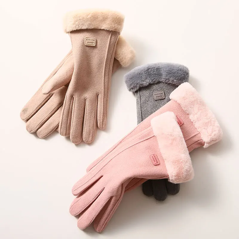 

New Fashion Women Gloves Autumn Winter Cute Furry Warm Mitts Full Finger Mittens Women Outdoor Sport Female Gloves Screen Drop