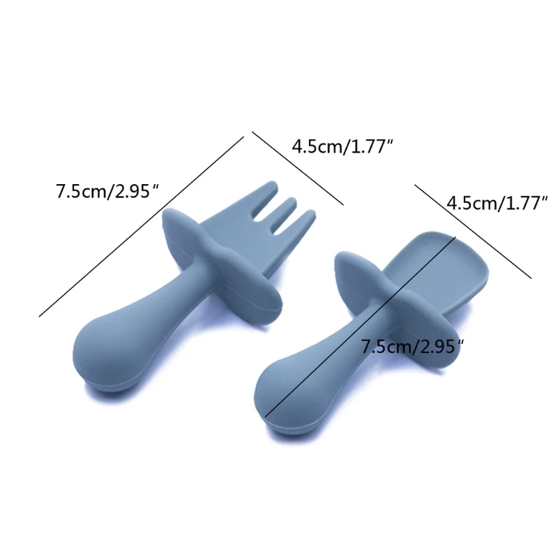 

2pcs/lot Baby Training Fork Spoon Set Soft Silicone Teether Feeding Flatware Set Safe Training Spoon For Baby Girls Boys