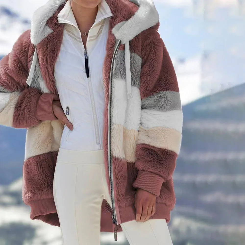 

Women's Autumn New Long Coat Jacket Casual Commuter Style Hit Color Long-sleeved High-neck Flocking Slim-fit Short Warm Top