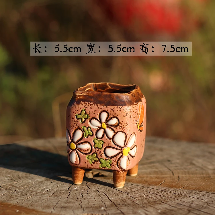 06- Korean Simple Fleshy Flower Pot Ceramic Hand-painted Fresh Thumb Pot Coarse Pottery Permeable Pot Peach Egg Flesh Flower - Цвет: 06-