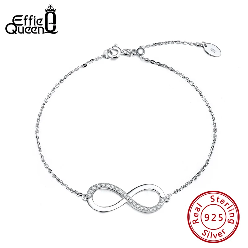 Effie Queen инкрустированные Настоящее серебро 925 AAAA Циркон счастливыми числами 8 знак