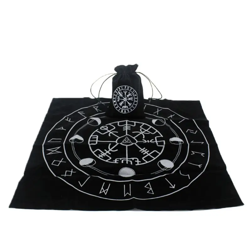

New Tarot Tablecloth with Tarot Bag Rune Moon Phase Wicca Altar Divination Board Game Velvet Vintage Card Pad H053