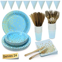 blue birthday plates and napkin sets disposable party supplies tableware supplies kit for 24 guests