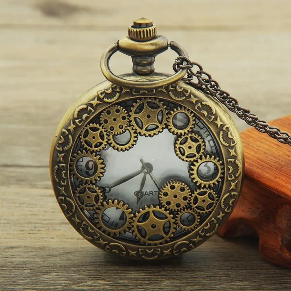 

Retro Pocket Watch Hollow Gear Antique Pendant Arabic Numbers Quartz Analog Gift