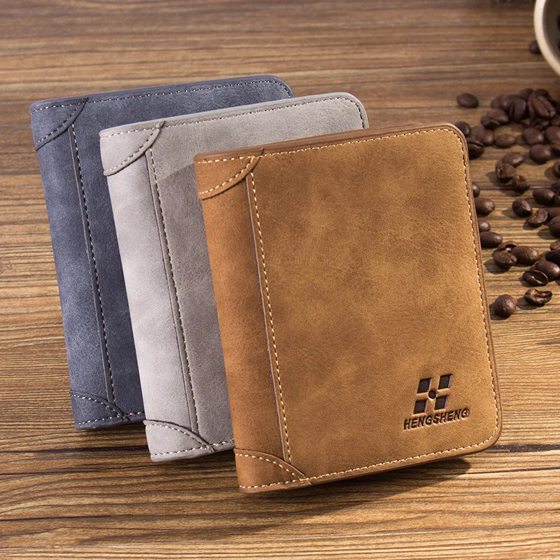 

2020 New Retro Foldable Vertical Wallet Men Fashion Men's Wallet Multi-card Card Holder Solid Color Buckle Coin Purse PU Clutch