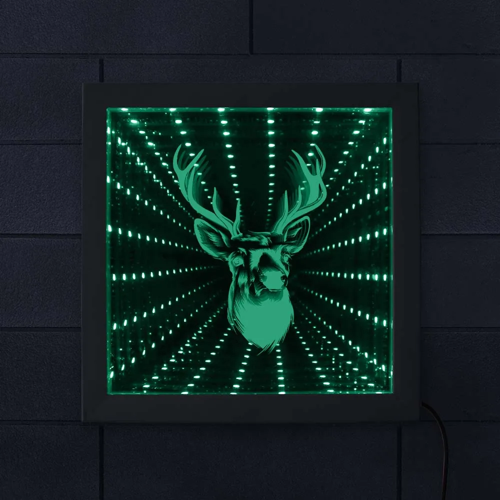 

Deer Buck Head With Antler Led Infinity Tunnel Lamp Tabletop Light Wildlife Animal Optical Illusion Interstellar Photo Frame