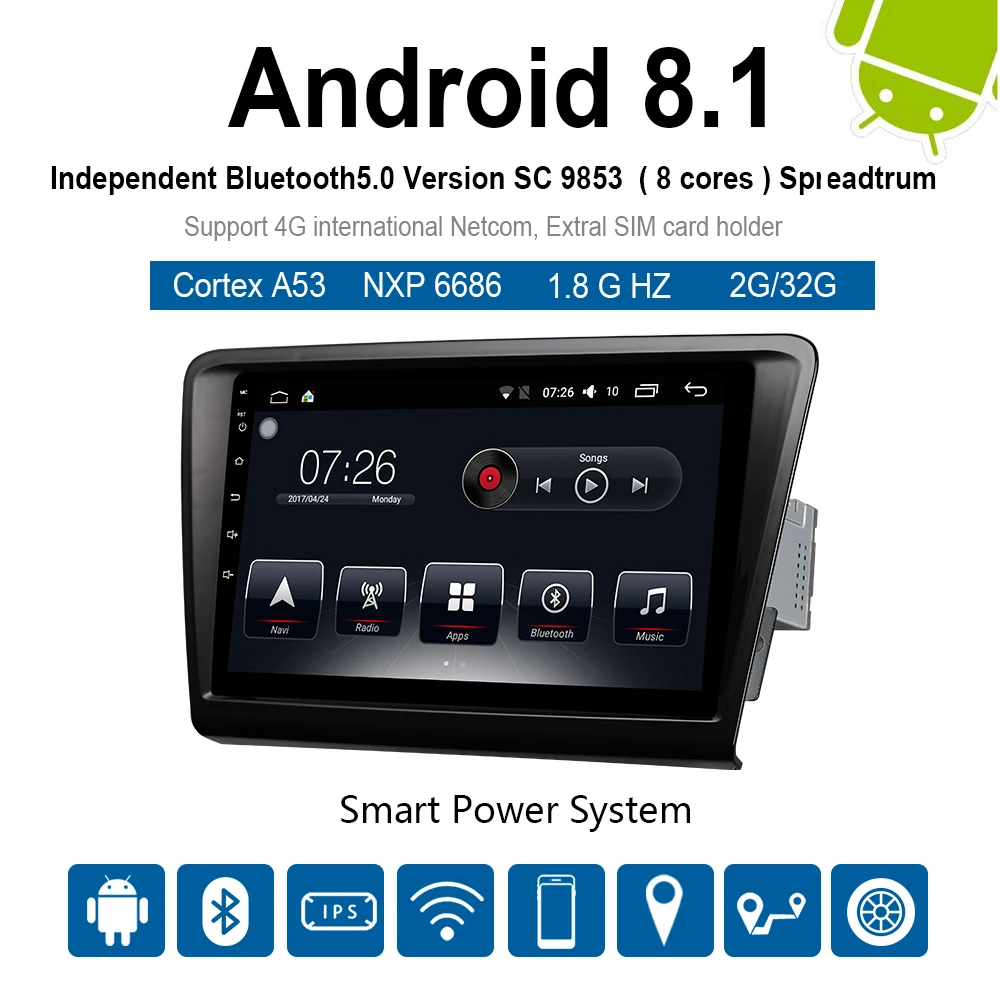 Автомобильный мультимедийный плеер 1 Din Android 8,1 автомобильный DVD для Volkswagen Skoda rapid 2013- " 4G/32G/64G сенсорный экран автомобильный Радио gps