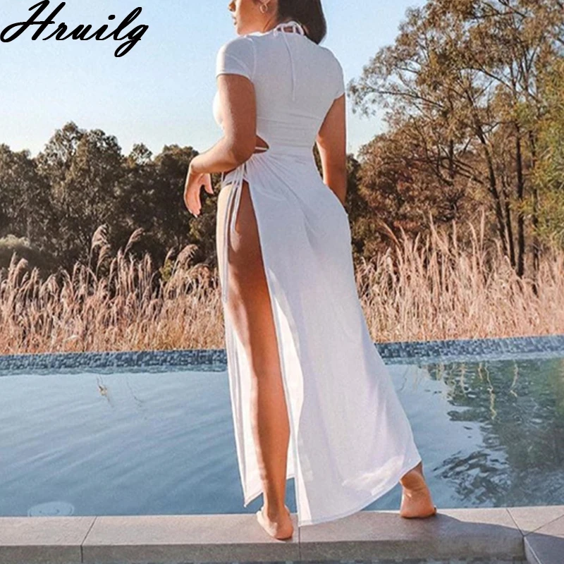 Женское асимметричное платье макси на бретельках однотонное ажурное вечернее с