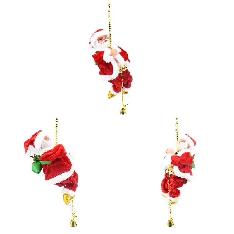 

2022 Happy New Electric Animated Climbing Santa Claus on Beads Chain Musical Moving Figure Christmas Ornament Window Hanging