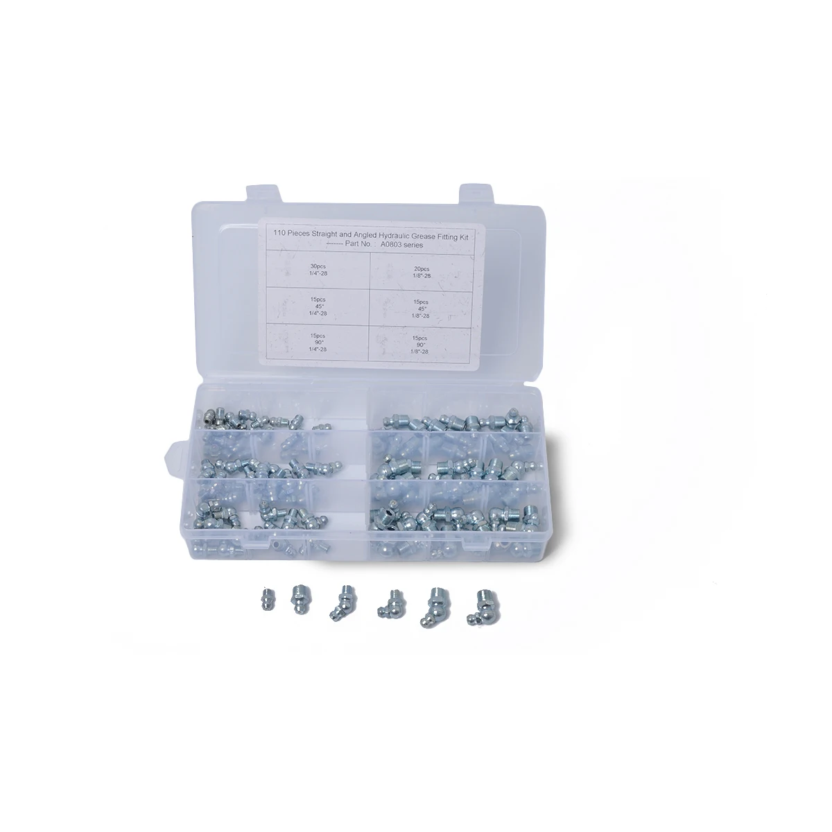 

110-Piece Hydraulic Grease Zerk Fitting SAE Kit Straight 90 45 Degree