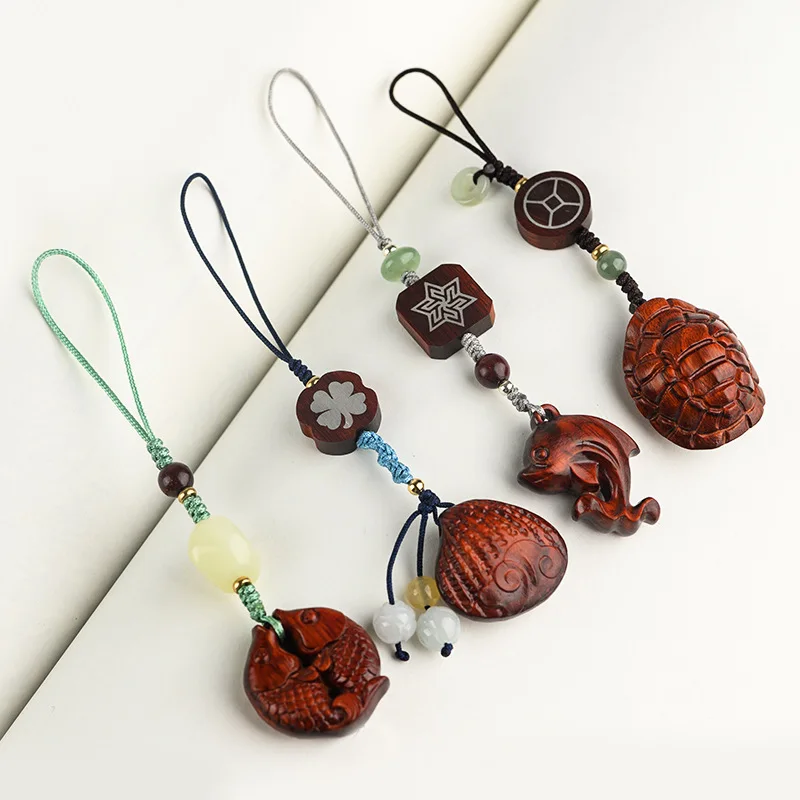 

original handmade high-end leaflet rosewood pendant dolphin rich shell mobile phone chain backpack key chain mahogany pendant