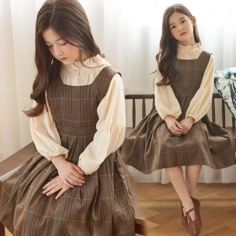 Осенние комплекты одежды для девочек новинка 2019 рубашки и платья с длинным