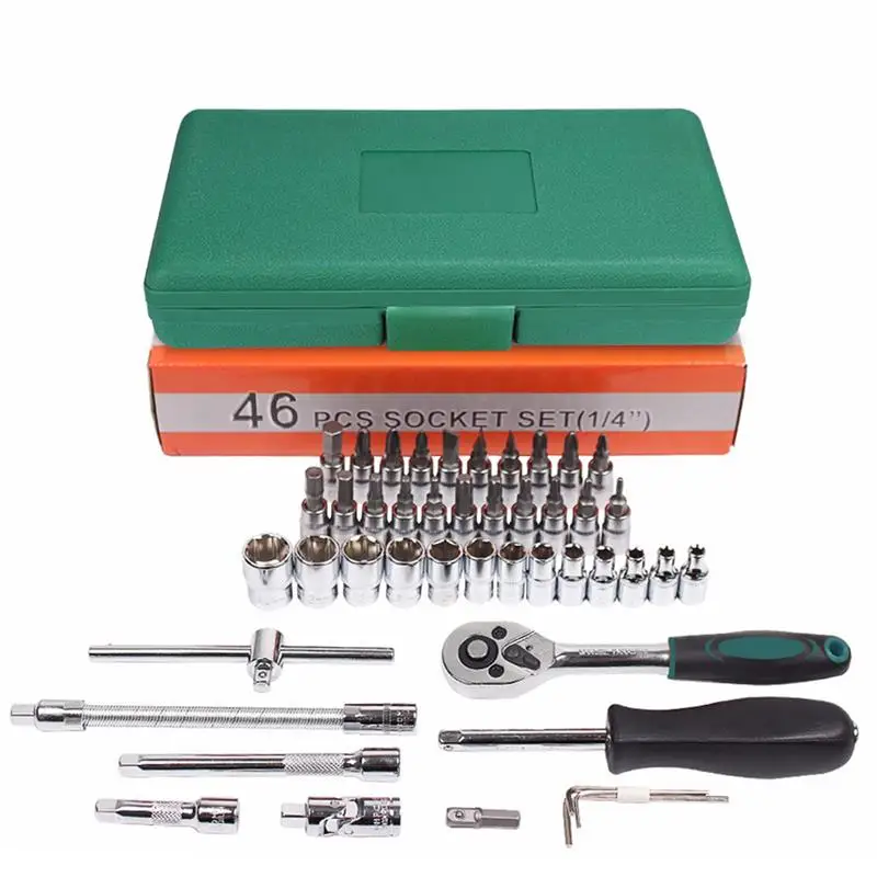 

46pcs Metric Socket Set Wrench Batch Hand Tool Socket Spanner Screwdriver Bit Extension for Home Motorcycle Car Repair