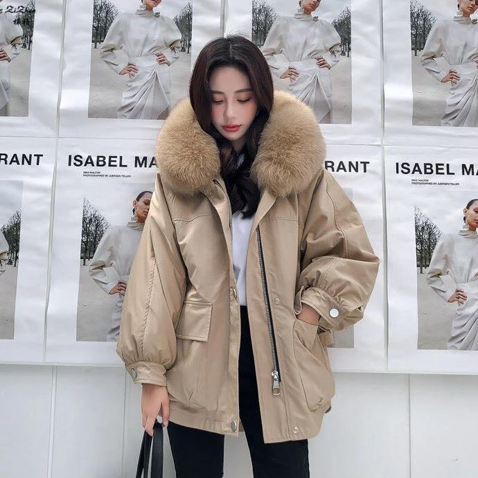 

Zizhen Jacket Real Rabbit Fur Lining Fox Fur Trim Fur Hood Detachable Winter Thick Overcoat free shipping 20200902-4