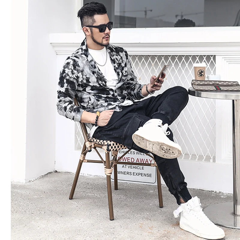 

New Autumn V-neck Men's Print Jackets Cardigan Lightweight Casual Cotton Open Front Thin Outerwear J5001