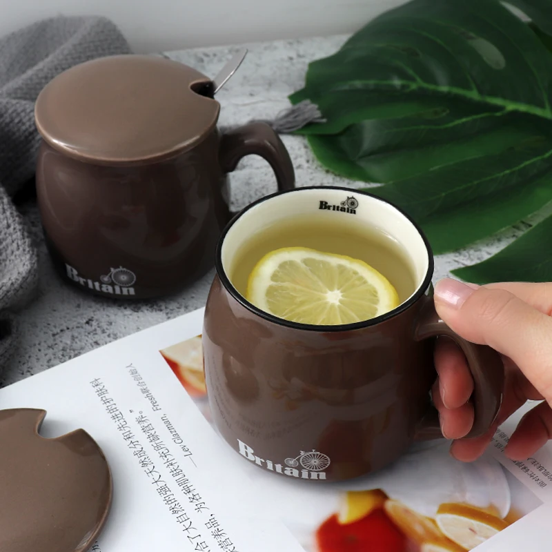 

Extra Large Cute Coffee Big Mug Ceramic Spoon Travel Office Porcelain Mug Espresso Minimalist Taza Te Kitchen Dining Bar EA60MK