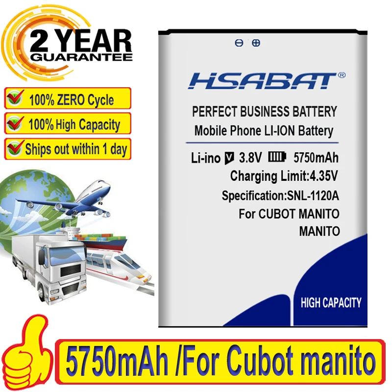 Оригинальный аккумулятор нулевого цикла HSABAT большой емкости 5750 мАч для CUBOT MANITO |