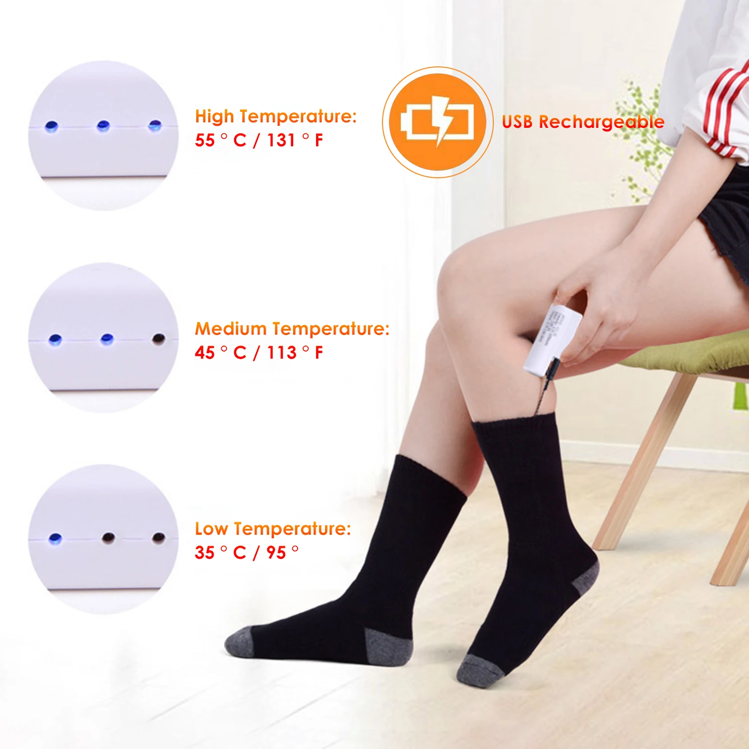 GT 1/2 пара унисекс Зимние теплые нагревательные носки с подзарядкой от USB 3