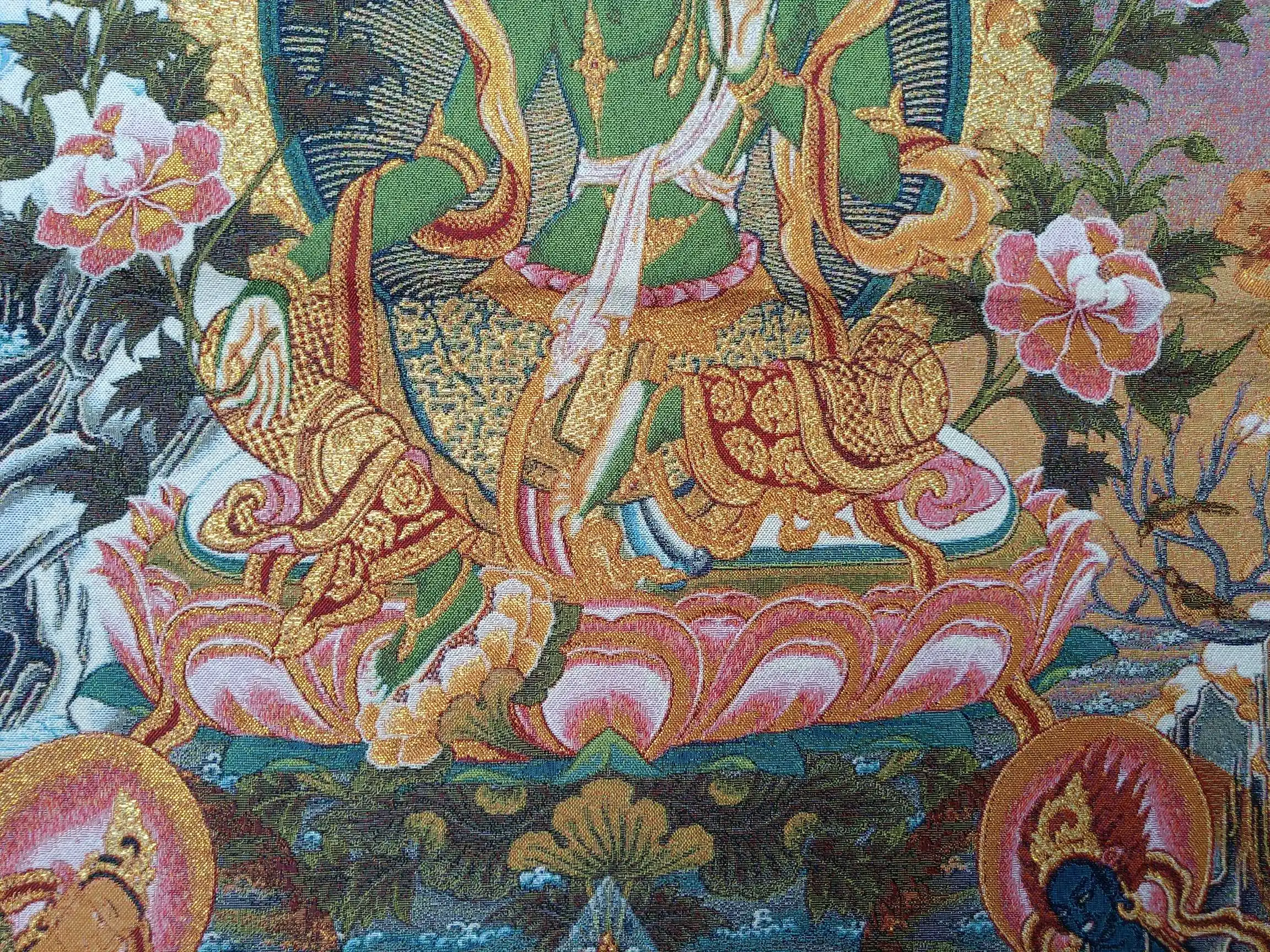 36 дюймов тибетская вышитая ткань шелковая буддистская Зеленая Тара Кван-Инь