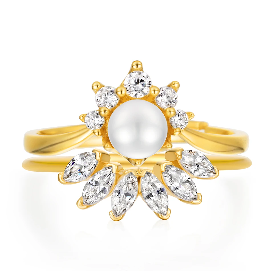 

ALLNOEL Solid 925 Sterling Silver Stacking Rings For Women 5A+ Zirconia Fleshwater Pearl Rings Set Fine Jewelry