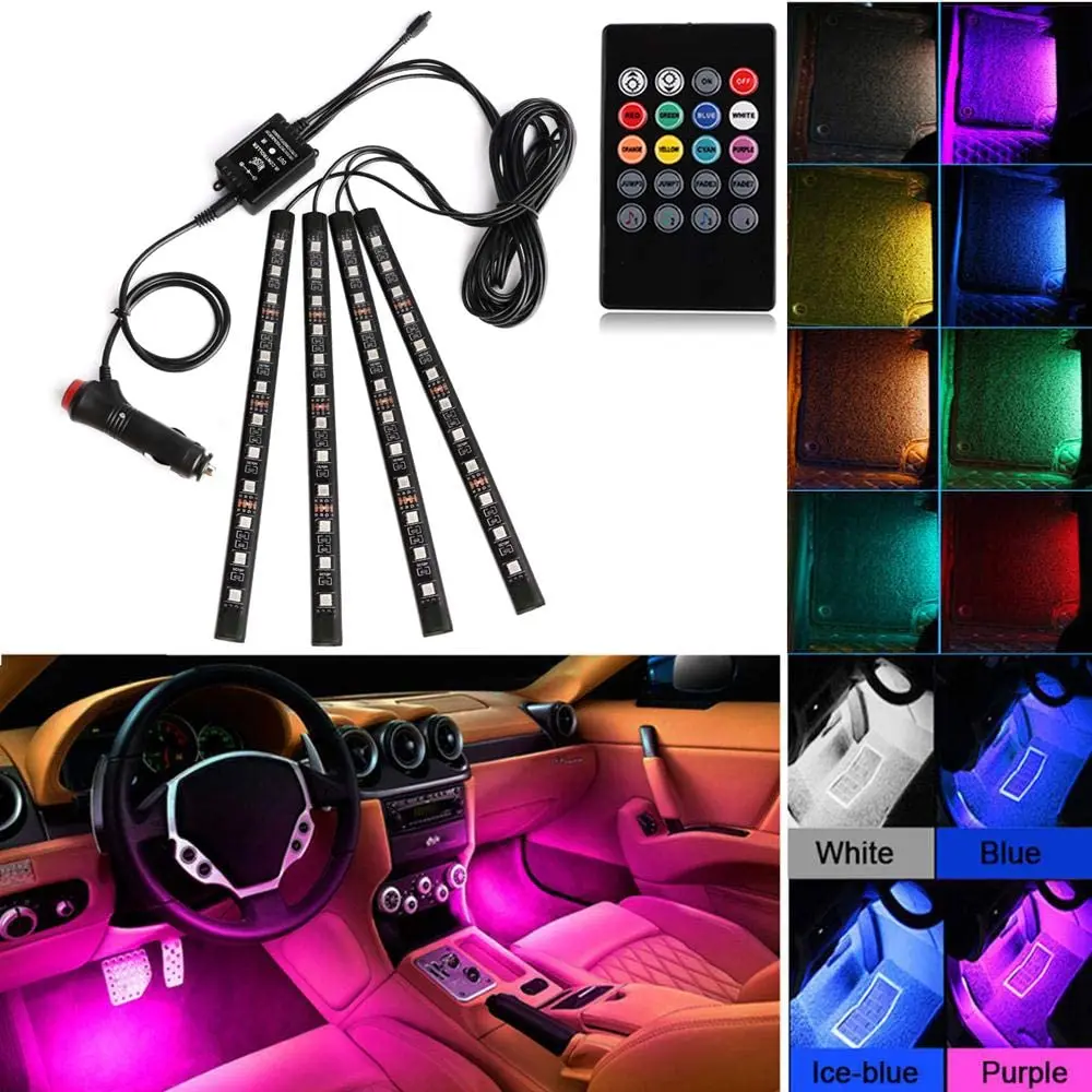 

Led Car Light Foot Ambient With Cigarette Lighter Backlight Music Sync Control RGB Auto Interior Decorative Atmosphere Lights