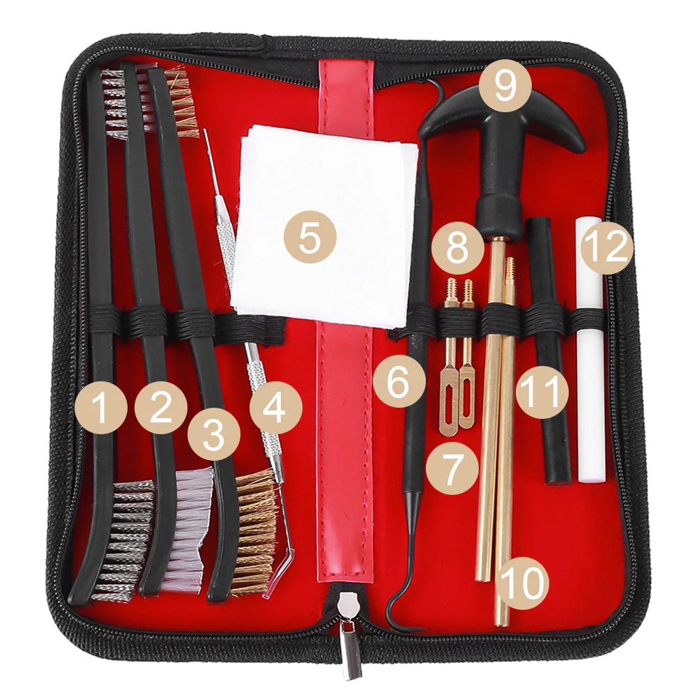 

12Pcs/Set Universal Gun Cleaning Kit Double-Ended Brushes Set with Storage Pouch Tactical Hunting Gun Rifle Pistol Cleaning Tool