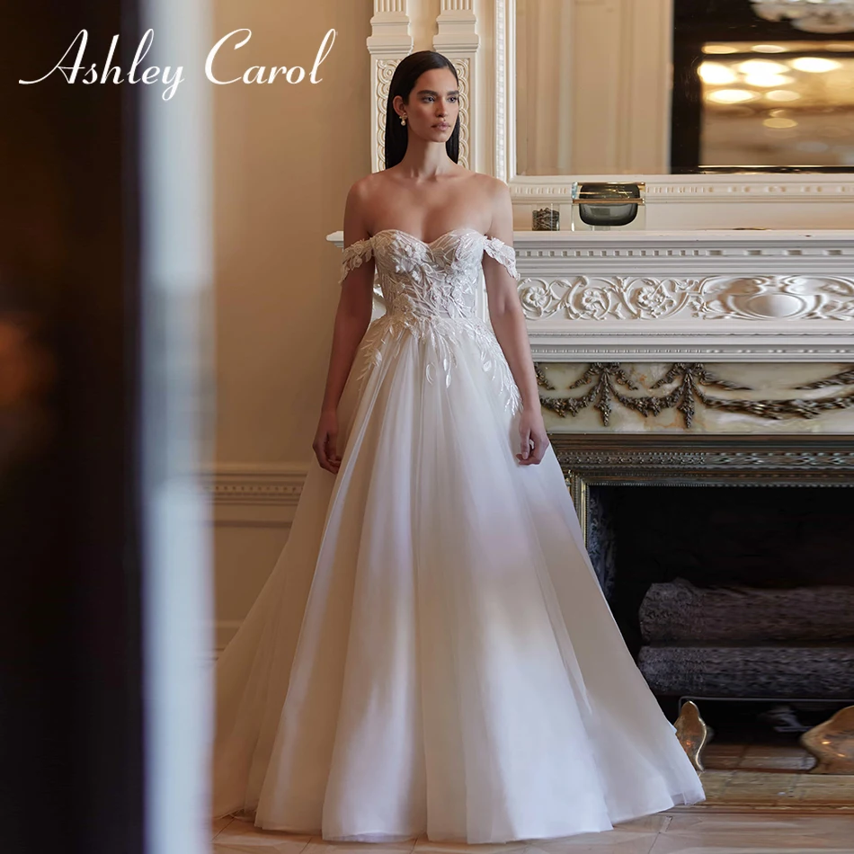 

Ashley Carol Beach Wedding Dress 2022 Romantic Strapless Beads Appliques Off the Shoulder A-Line Bridal Gown Vestidos De Novia
