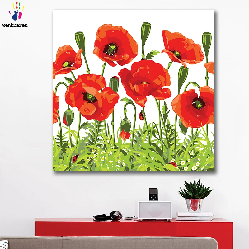 DIY картинки для раскраски по номерам с цветами поле рисования Поппи живопись в