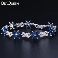 beaqueen delicate dark blue lovely flower tennis bracelets marquise cubic zircon stone fashion jewelry for women party b161