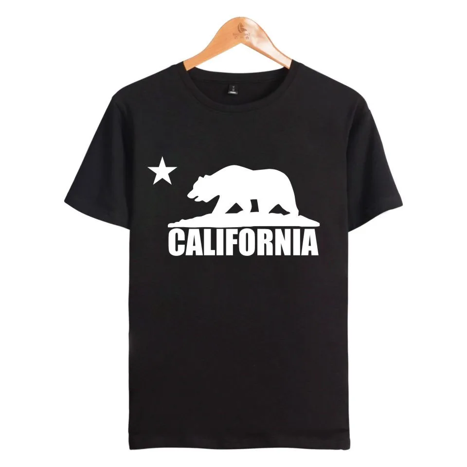 

Simple Style California flag short sleeves casual cotton T-shirt men's California funny T shirt summer fashion street T-shirt