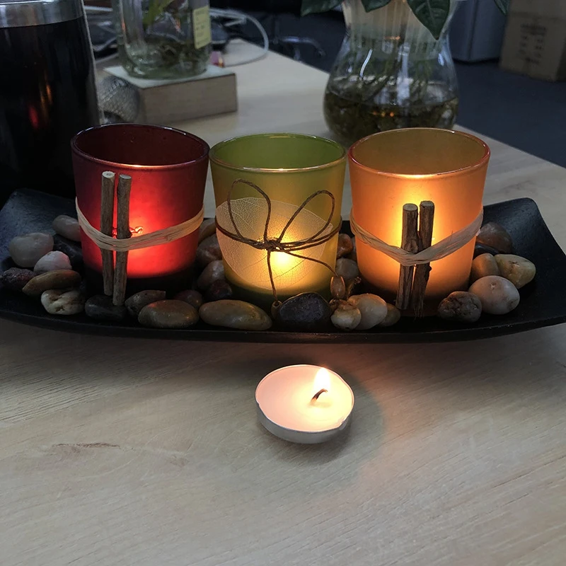 Прямые природные свечи Scape набор 3 подсвечники декоративные с камнями и поднос