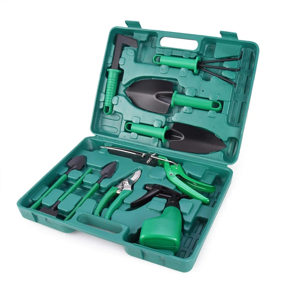 

10pcs Professional Stainless Steel Garden Tool Set Kit with Organizer Case Heavy Duty Gardening Work Set Including Pruner